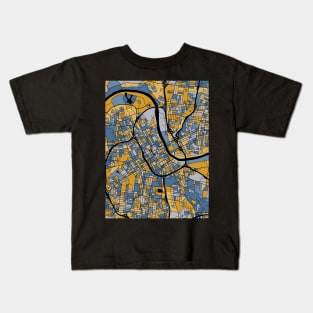 Nashville Map Pattern in Blue & Gold Kids T-Shirt